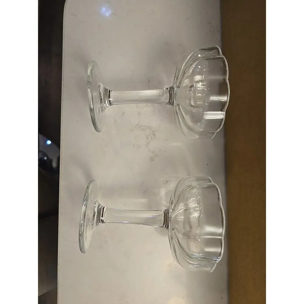 13103 Set Of 2 Clear Coupe Glasses Sherbert, Dessert Long Stem New